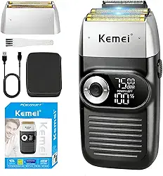 KEMEI Foil Shaver Barber for Men,Electric Razor Rechargeable with Beard Trimmer,Cordless Lithium Titanium Foil Shavers with Travel Case
