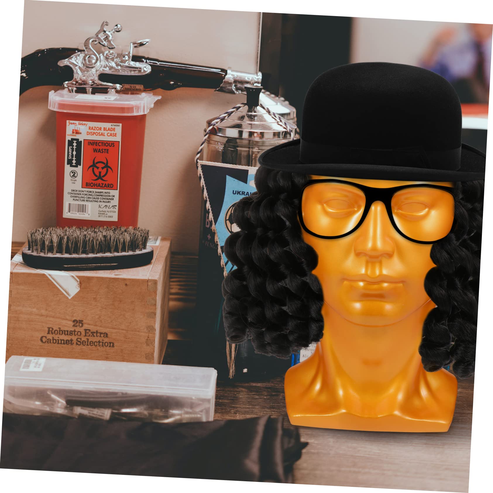 PartyKindom Cabeza Soporte Profesional de Pvc Dorado de Maniquí Masculino para Exhibición de Pelucas, Sombreros y Gafas en Uso Diario Hogar