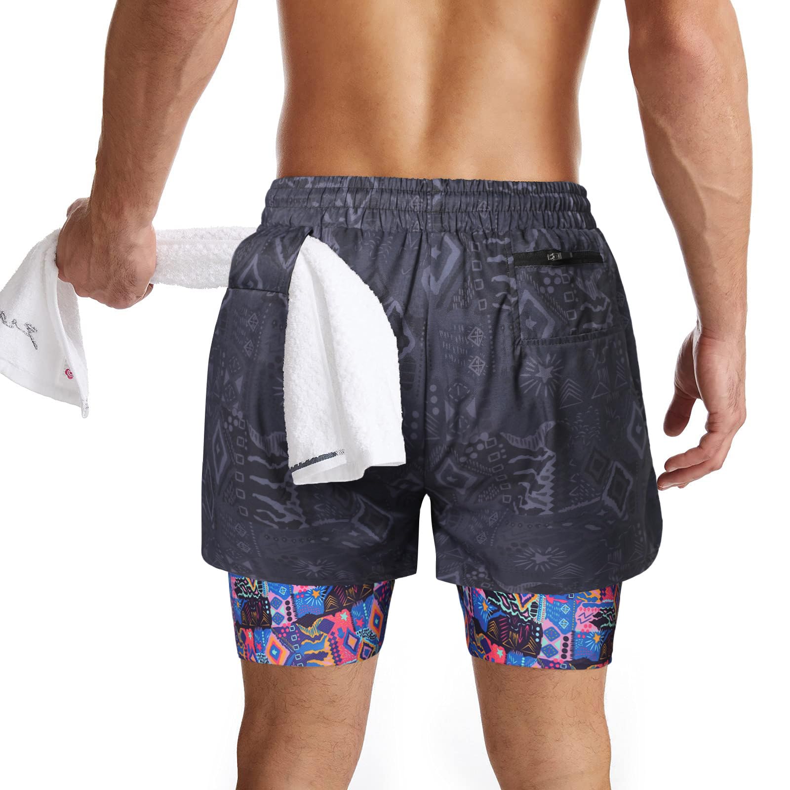 Danfiki Pantaloncini Sportivi da Uomo Running Shorts Asciugatura Rapida con Tasca per Jogging Tennis Fitness Allenamento 2 in 1