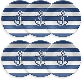 Abode Homewares TarHong Nautical Anchor Salad Plate, 8.5", Pure Melamine; Navy and White, Set of 6
