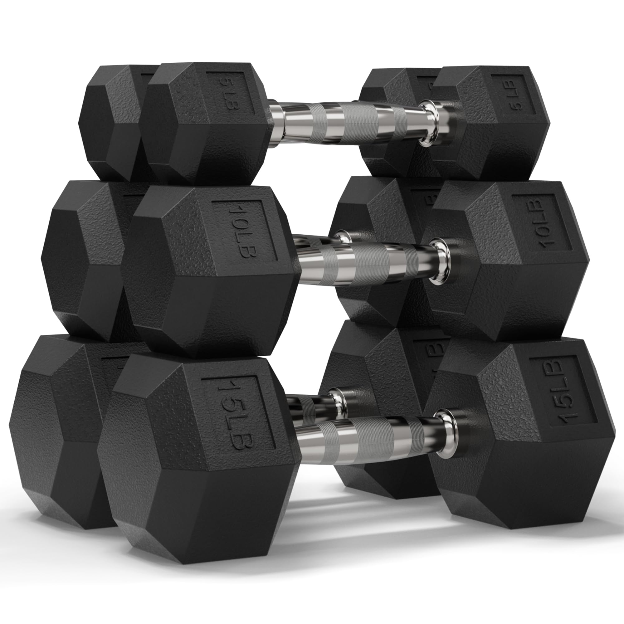 Mikolo Dumbbell Sets with Rack, Rubber Hex Dumbbells, Multiple Choices in 160/200/380/450/550LB, Hand Weights with Chrome Handle for Strength Training