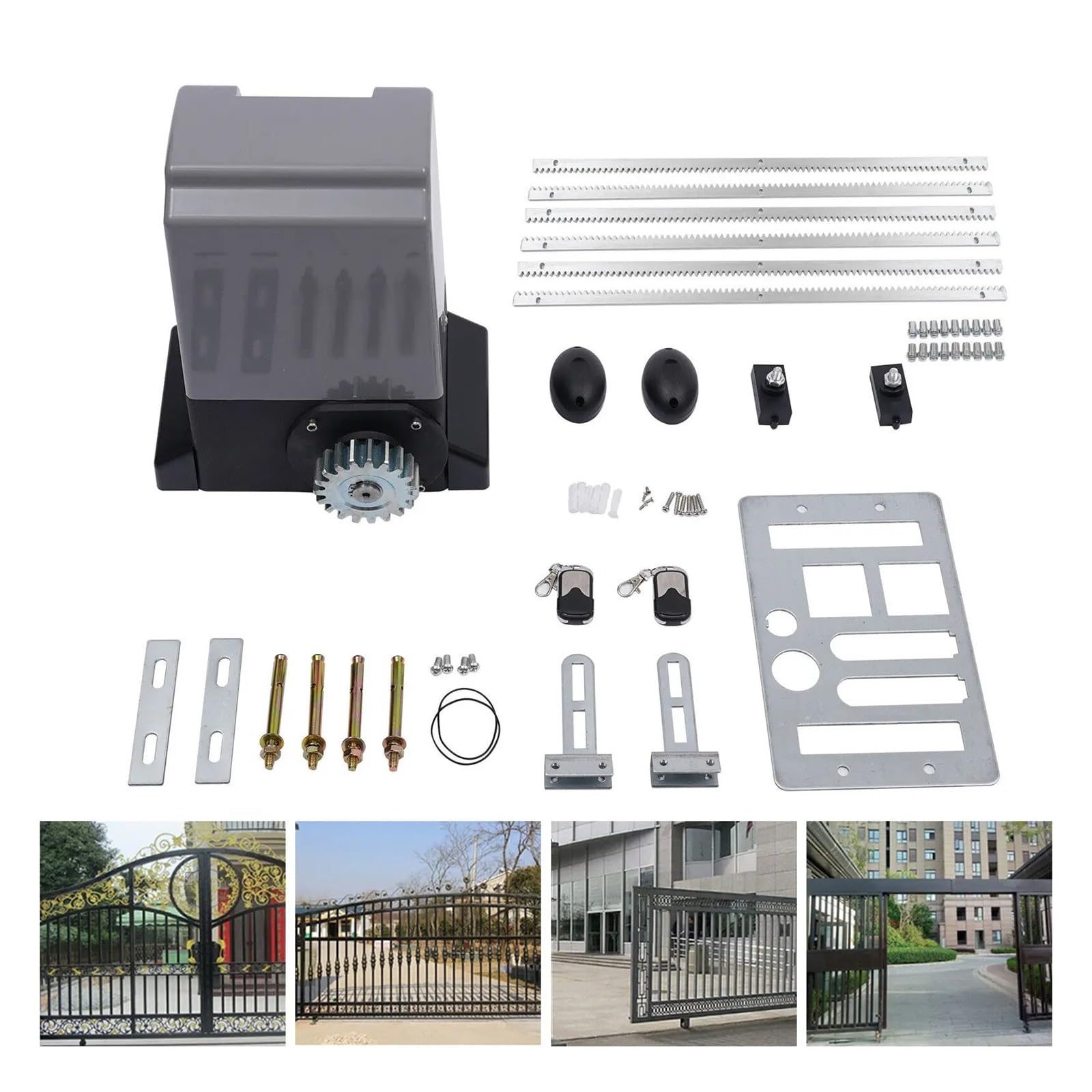 Automatic Gate Opener, 550W Electric Sliding Gate Opener Operator Security Kit 1200KG Automatic Drive Motor + 6m Gear IP44