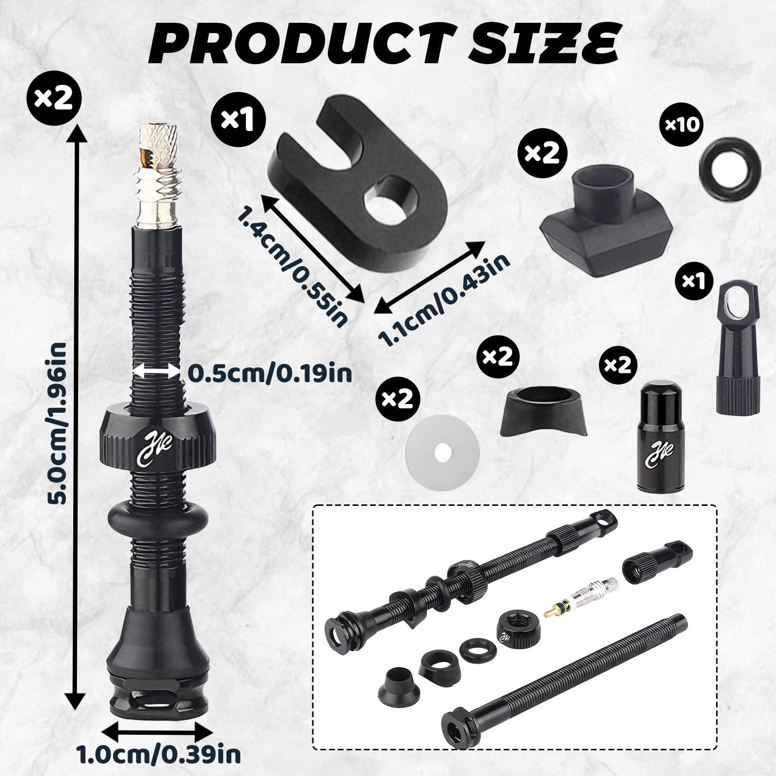 SoundZero 2 Pezzi Valvole Tubeless per Bici, Valvole Presta Tubeless Bici, Presta Tubeless Bicicletta MTB, Nere Bici Valvole Tubeless, Con strumento di rimozione valvola (50mm)