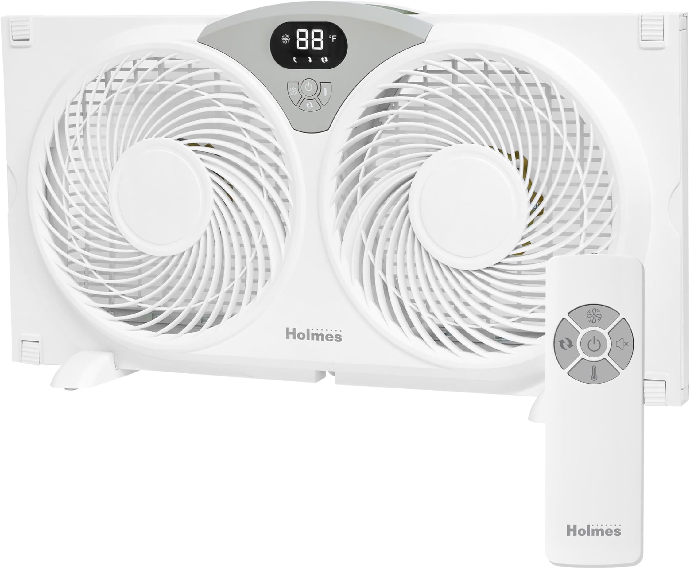 Holmes 9" CleanBreeze Digital Window Fan Thermostat, Remote Control, Adjustable Extender Panels, Water-Resistant Design, White