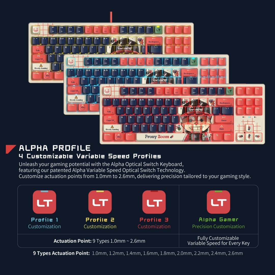 Bloody AT87 Boom Optical Mechanical Gaming Keyboard 87 Key Compact Layout RGB Backlit Exact Reset System