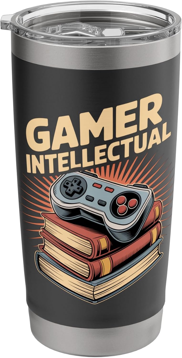 Gamer Intellectual Retro Controller And Books Stainless Steel Insulated Tumbler