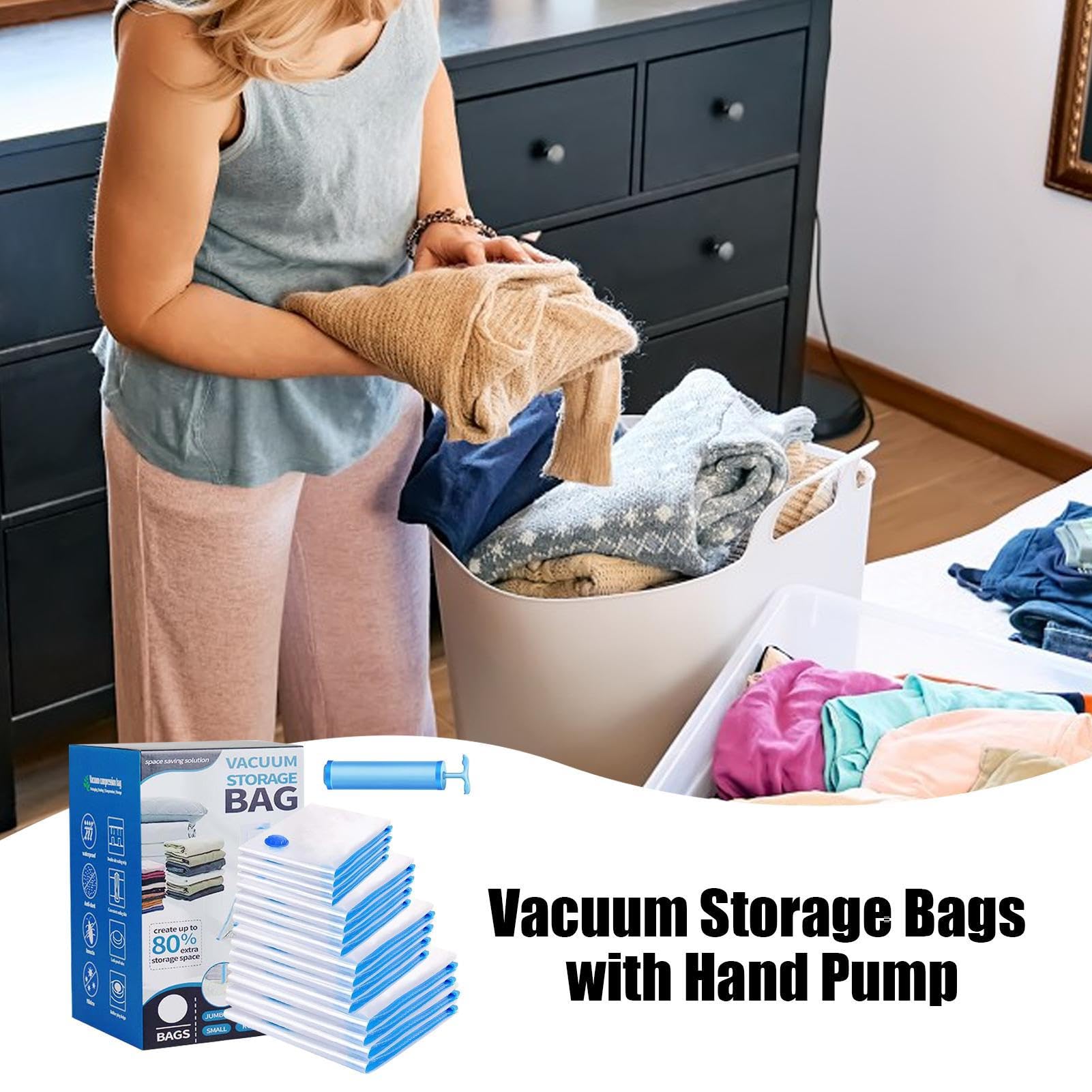 Bolsas de vacío para ropa nórdica - 20X de compresión, bolsas de vacío | para viaje con bomba manual | bolsas de mudanza, compresión, cierre hermético, organizador para ropa