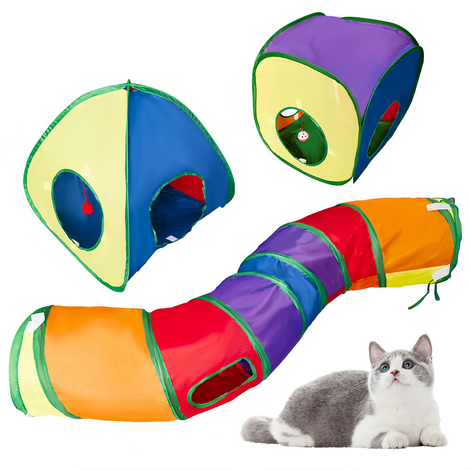 3 en 1 Túnel de Juego para Gatos y Perros, Tienda de Campaña Plegable para Interiores y Exteriores, Interactivo Juguete para Conejos (A)