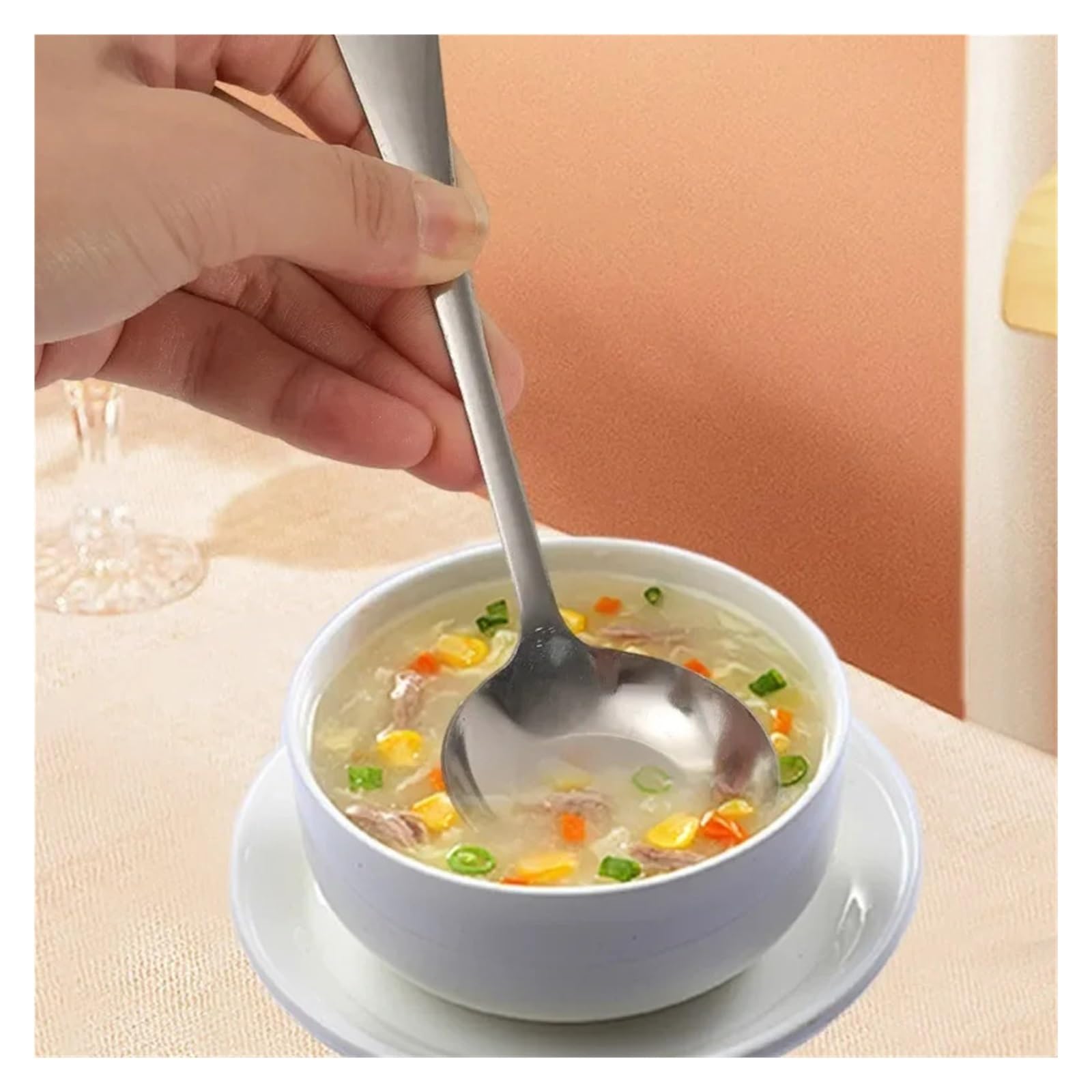 Cuchara de sopa cabeza redonda acero inoxidable, mango largo agitador, cuchara café portátil for postre, cocina casera, 2/10 Uds(10Pcs)
