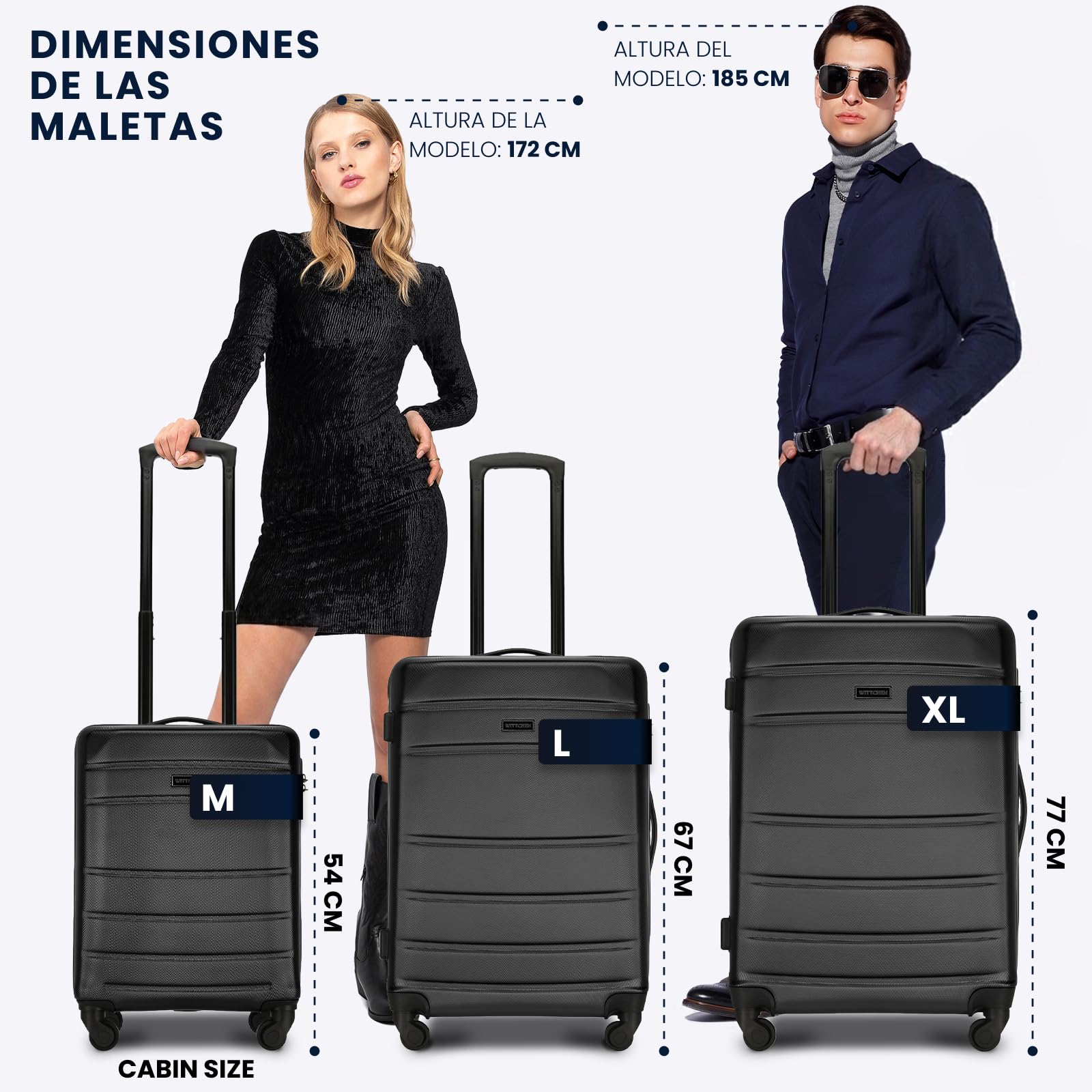 WITTCHEN Maleta Mediana Trolley de Viaje de ABS con 4 Ruedas giratorias Cerradura de combinación Asa telescópica Globe Line Rojo Ryanair/Vueling/Iberia/easyJet/Iberia Express/Air Europa