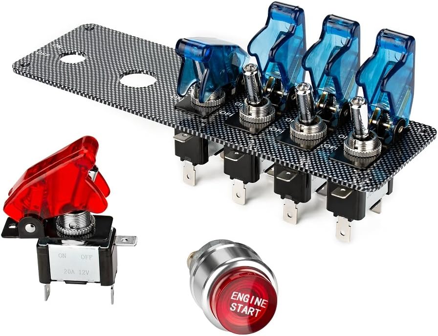 Uр Tо 40% оƒƒ Jtron DC12V Flip-Up Ignition Switch Panel,5 in 1 Car Engine Start Push Button LED Toggle Switch Panel for Racing Sport Competitive Car (4 Blue 1 Red)
