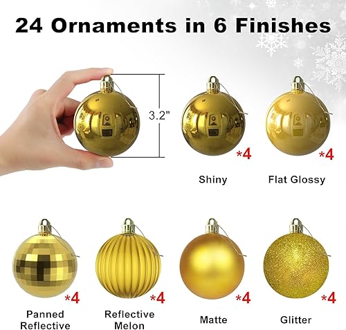 Miniatura 2 de Esferas de Navidad grandes de 3.2 pulgadas, color dorado, inastillables, adornos colgantes para árbol de Navidad, cumpleaños, Halloween, fiestas,