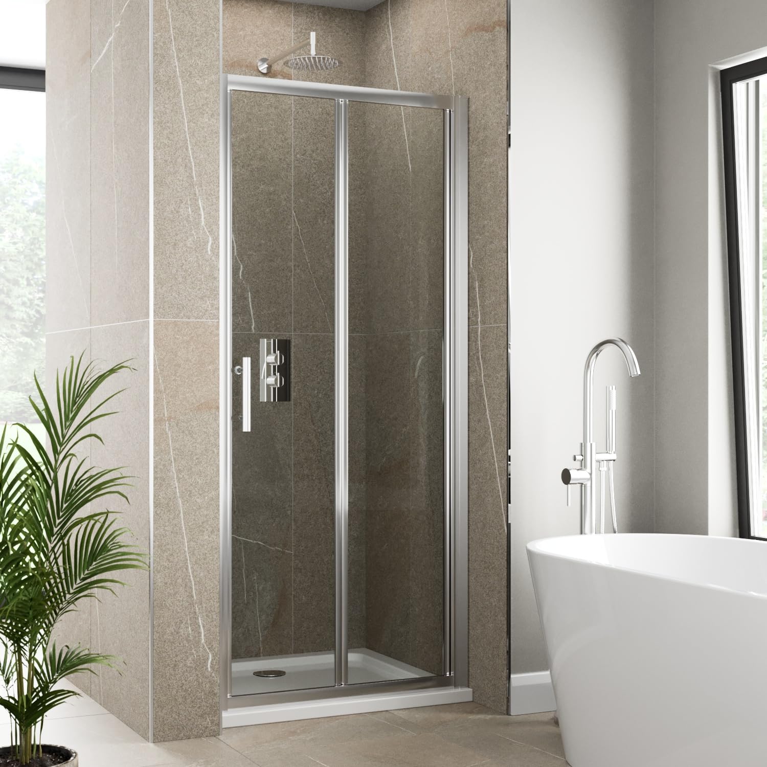 760Mm Bathroom Bi Fold Shower Door Walk In Enclosure Framed 6Mm Safety Glass 5056093625854