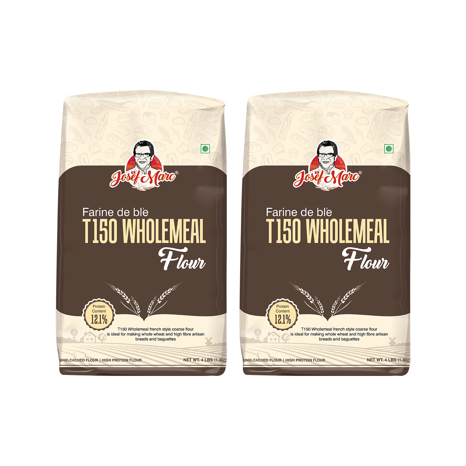 JOSEF MARC Whole Wheat Baking Flour,4 Lbs(1.8Kg)-Unbleached&High Protein Flour,Type 2 Italian Flour(Pack Of 2)Unbleached Baking Flour&High Protein Baking Flour (B09XWV56K9) Amazon Price History, Amazon Price Tracker