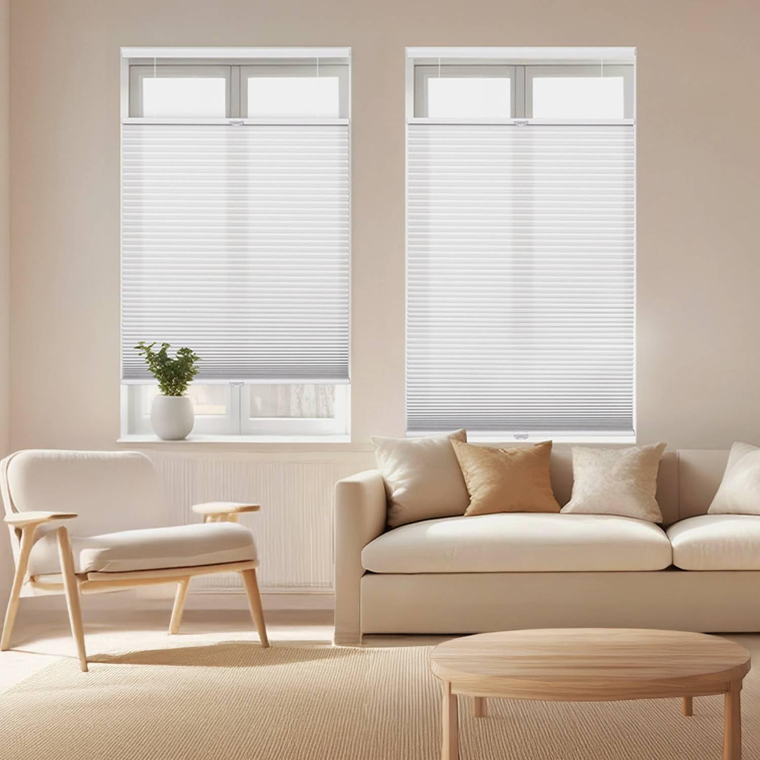 REGAL estate DrillMount Cordless 1.5" Light Filtering Top Down Bottom Up Cellular Shades, 71" W x 64" H, White