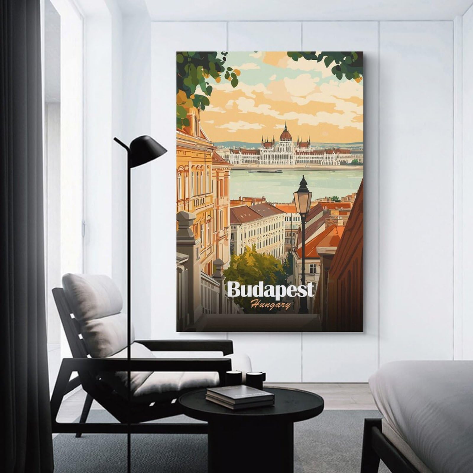 Junmoney Budapest, Hungary Travel Decorative Wall Artwork 24x36inch(60x90cm), for Home Lounge, Bedroom Or Reading Nook, Modern Wall Decor for Cosy Interiors