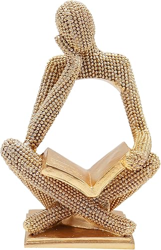 Estatua dorada brillante de lectura para mujer, esculturas de pensador, adorno de arte abstracto, decoración de figura estética moderna para el