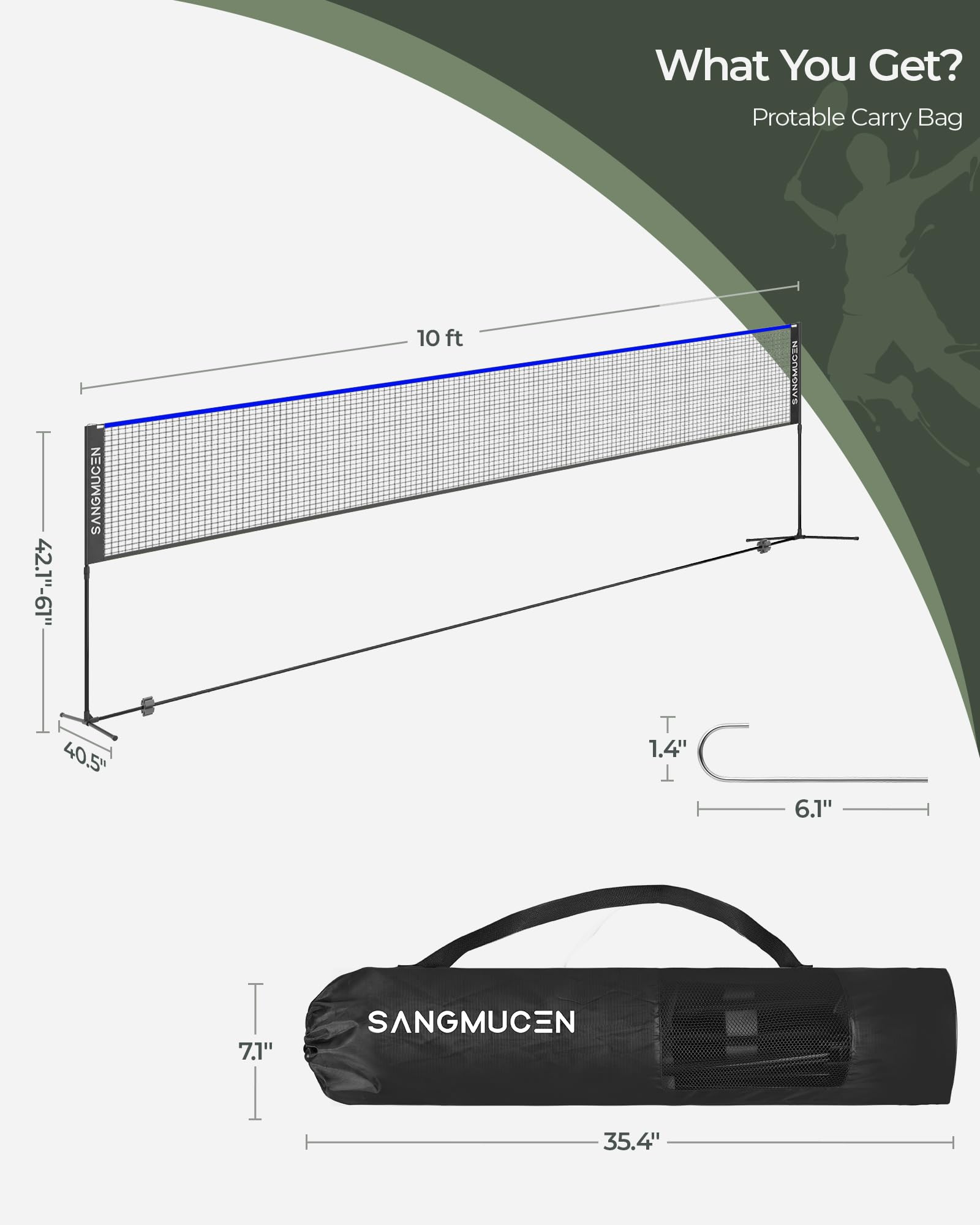 SANGMUCEN Set di rete da badminton da 3 m/4 m/5 m, rete da pallavolo all'aperto, regolabile in altezza, portatile, con borsa per il trasporto, rete sportiva ideale per tennis, badminton per bambini o
