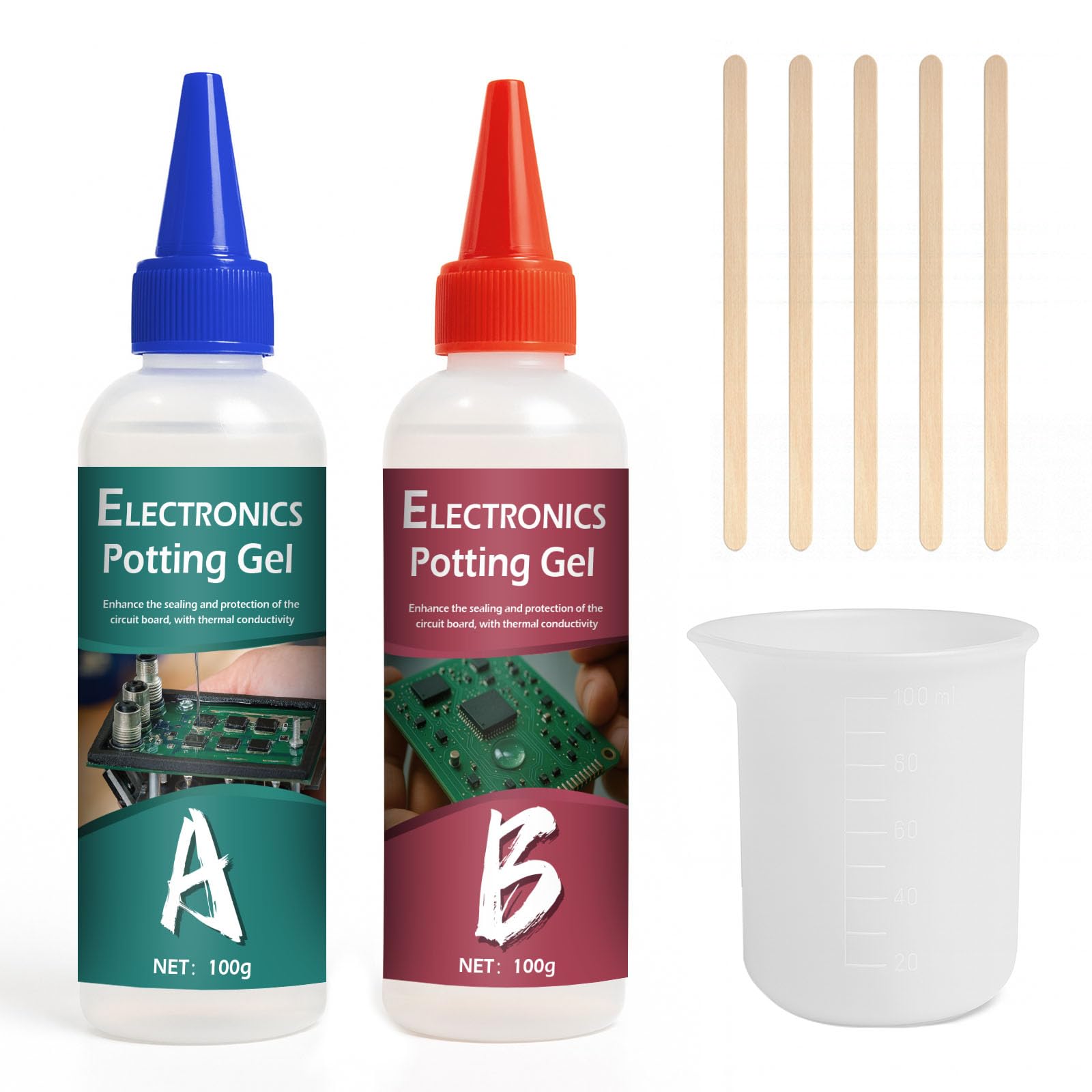 1DFAUL Set di resina per colata elettrica, 2 x 100 ml di pasta elettrocolata conduttiva termica, isolante per elettronica, protegge trasformatori e circuiti stampati da umidità, polvere e vibrazioni