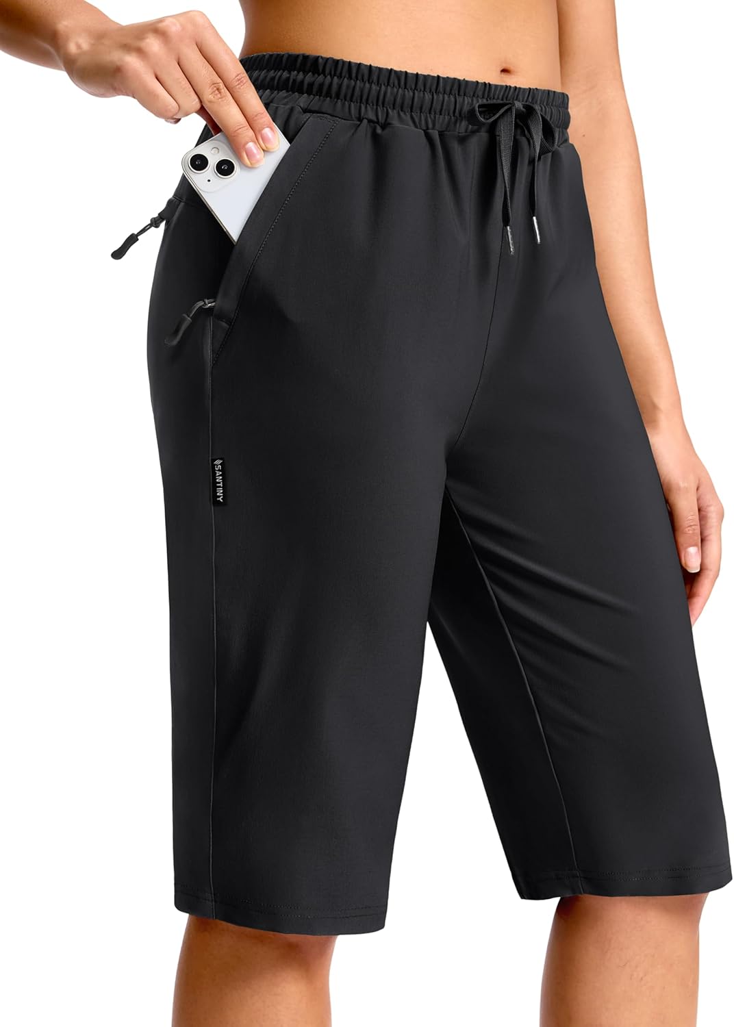 SANTINY Women’s 13″ Long Hiking Shorts with 3 Zipper Pockets Quick Dry Lightweight Bermuda Knee Length Shorts for Women