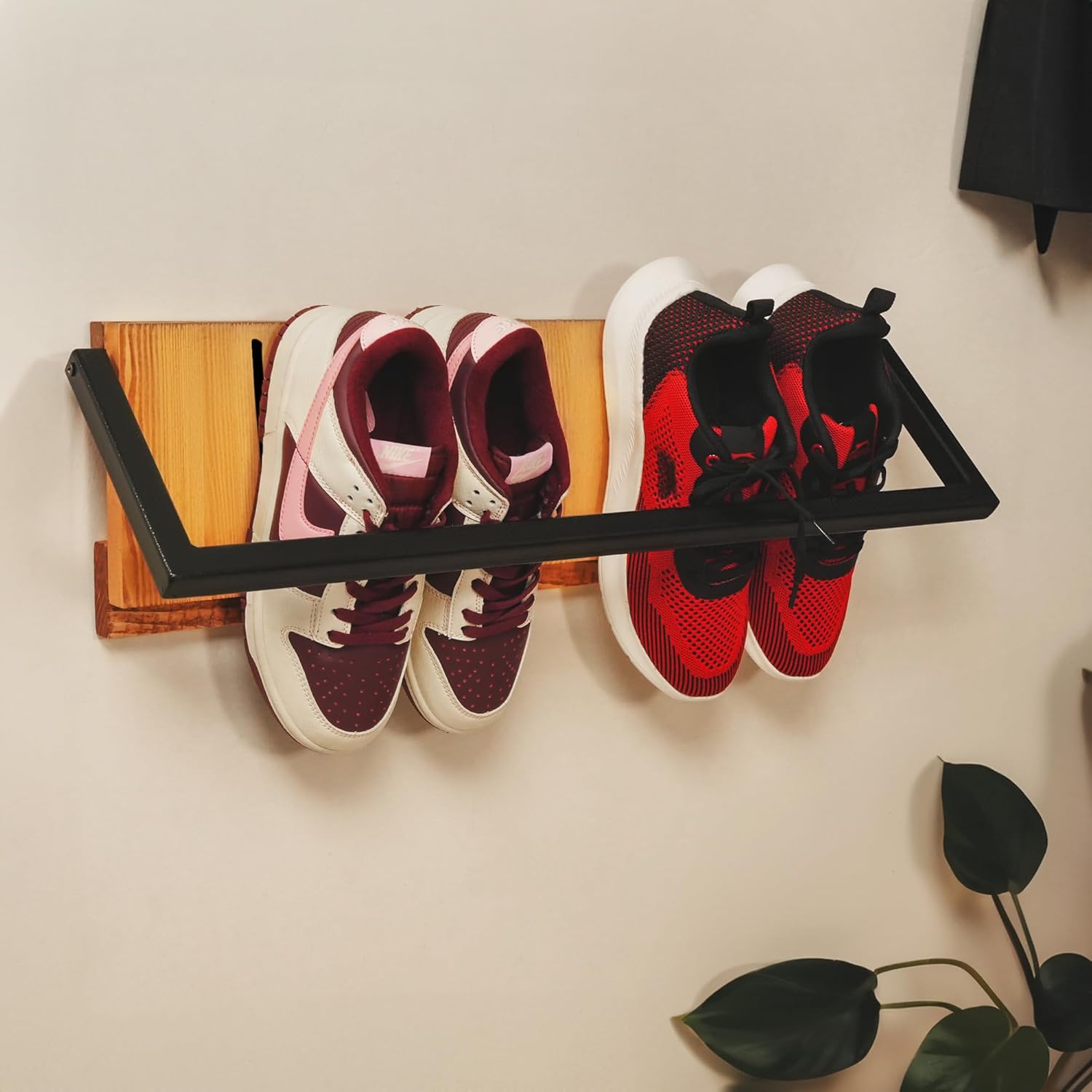 Custom Wall Mounted Wooden Shoe Rack – Personalized Beech Wood Entryway Organizer for Indoor & Outdoor – Handmade Family Shoe Holder – Entryway Storage Solution – Multiple Wood & Print Color Options