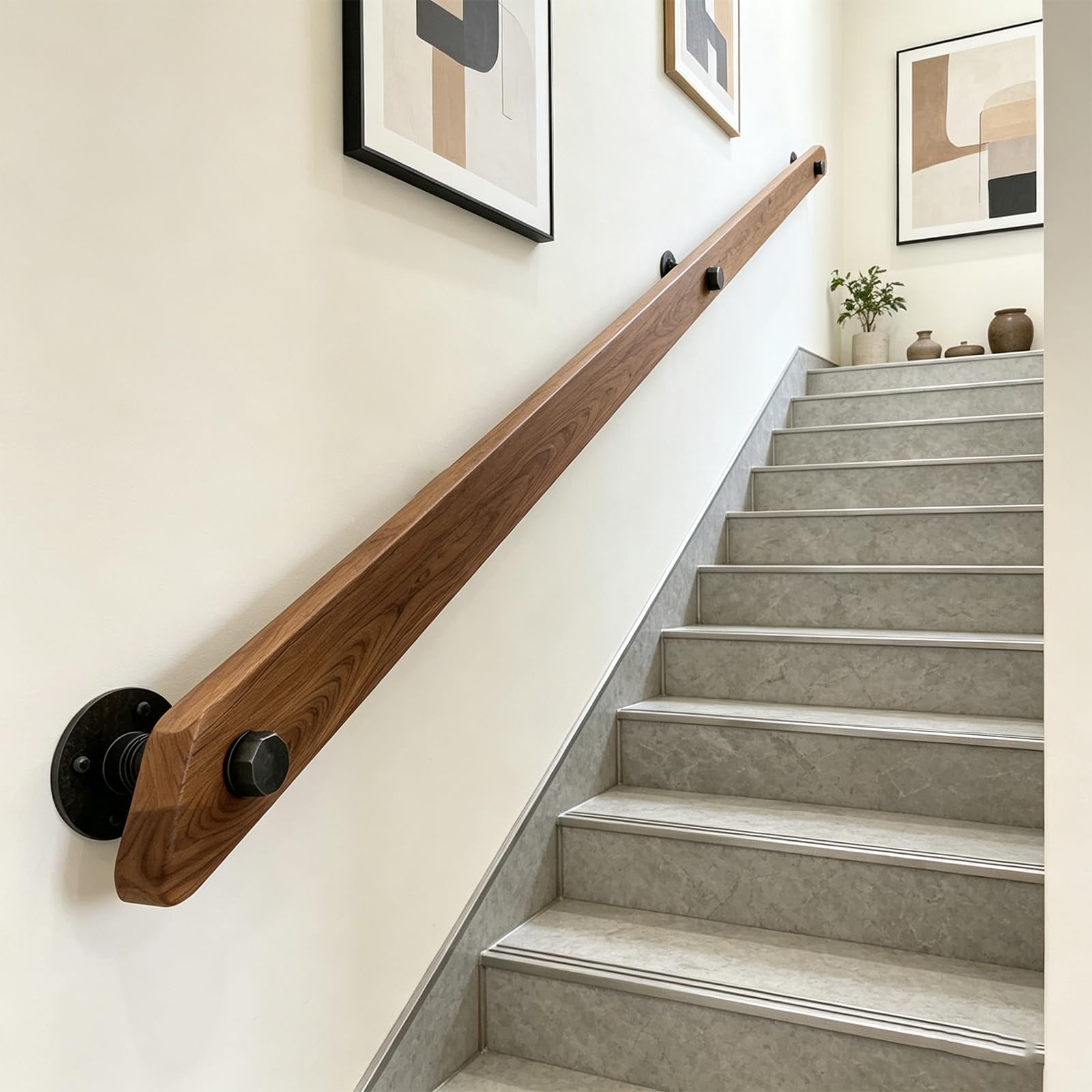 Barandilla de madera antideslizante de 360 cm con soportes, barandilla Slish para interiores y exteriores, fácil de instalar, perfecta para el hogar seguro