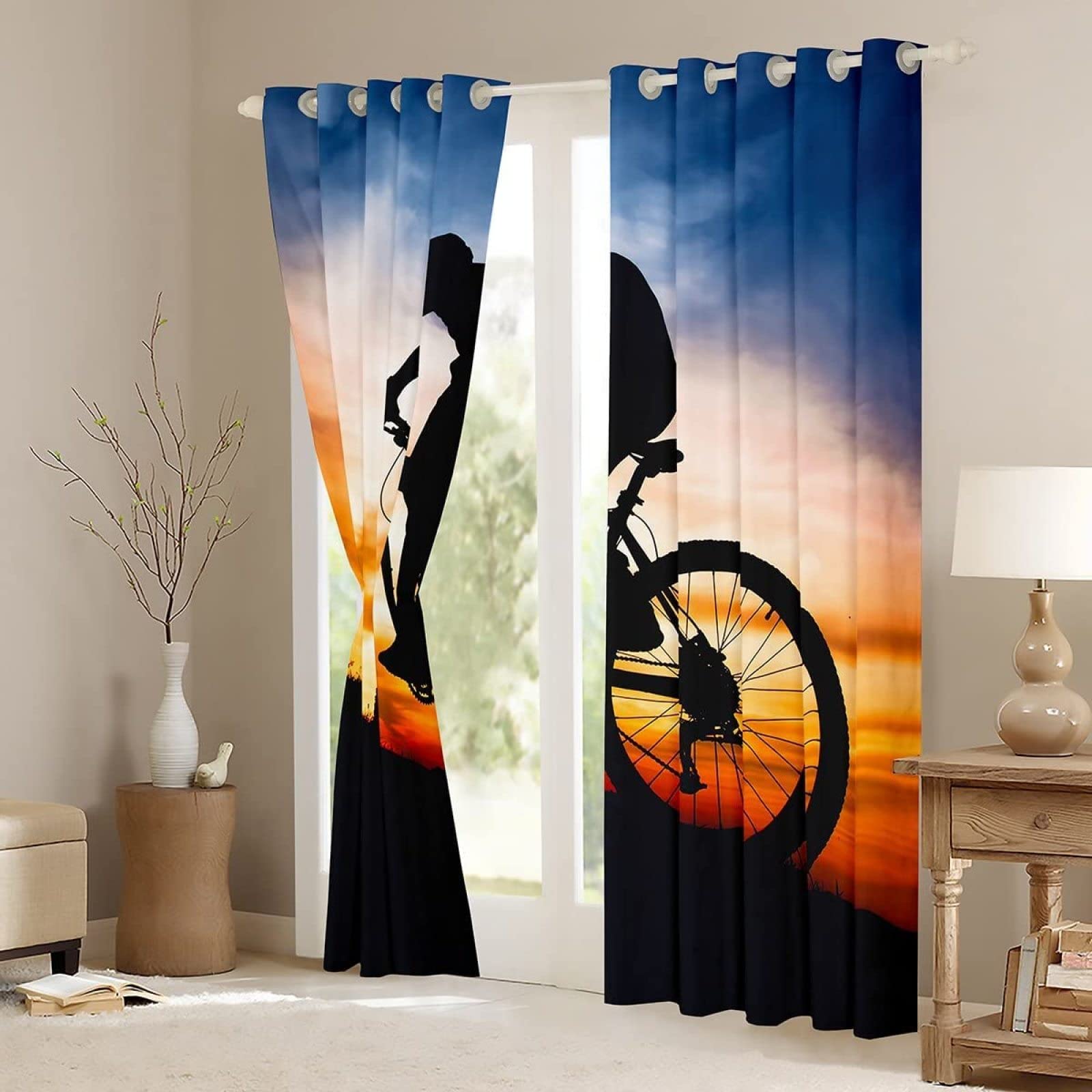 Lot de 2 Rideau Vélo Rideaux Occultants 117x230 cm des Sports Imprimé 3D Vélo Rideaux de Fenetre Isolant Thermique Décoration Rideaux pour Chambre Salon