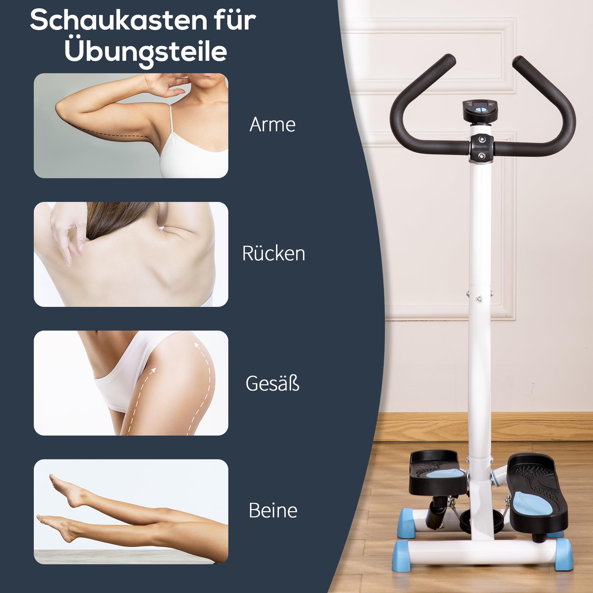 HOMCOM Stepper Fitness Swing Stepper mit LCD-Schirm und Handgriff Hometrainer für Zuhause bis 100 kg Stahl ABS 55 x 44 x 108 cm