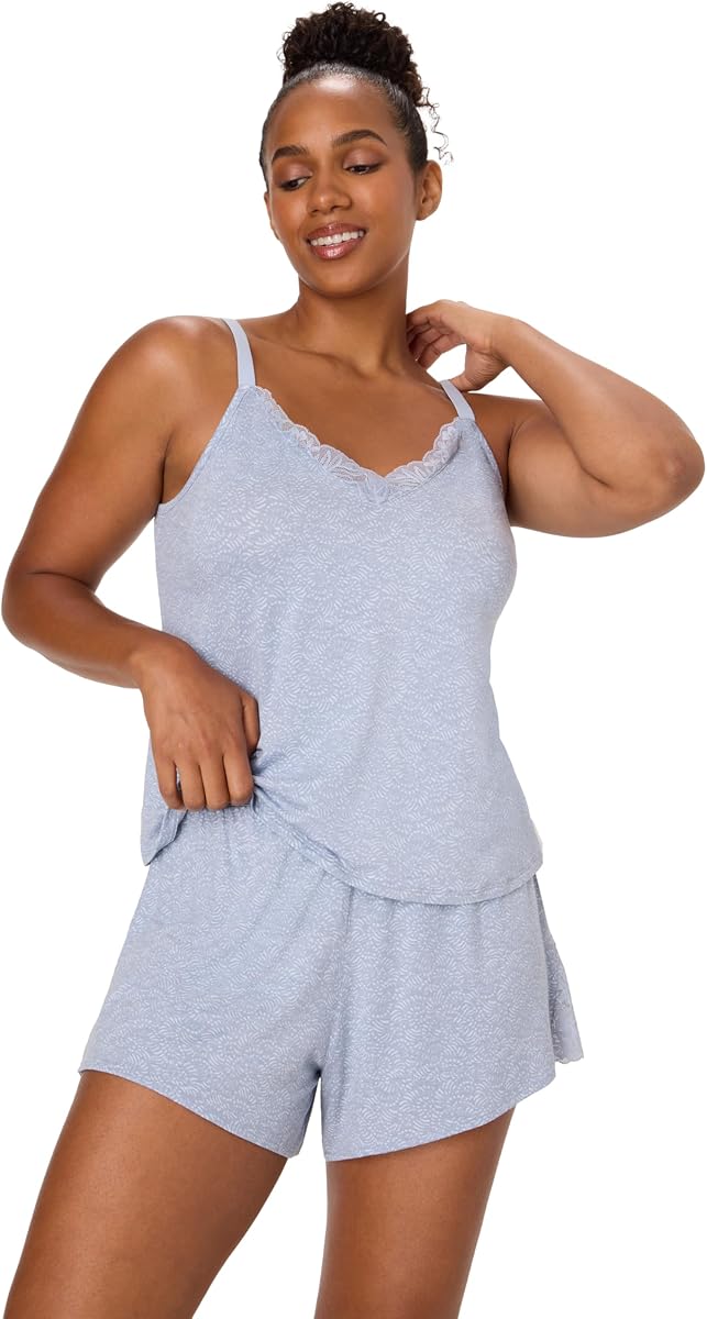 Conjunto de pijama para mujer, camisola y pantalones cortos transpirables para mujer, ropa de estar por casa, correas ajustables, encaje, ajuste relajado, 3,5"