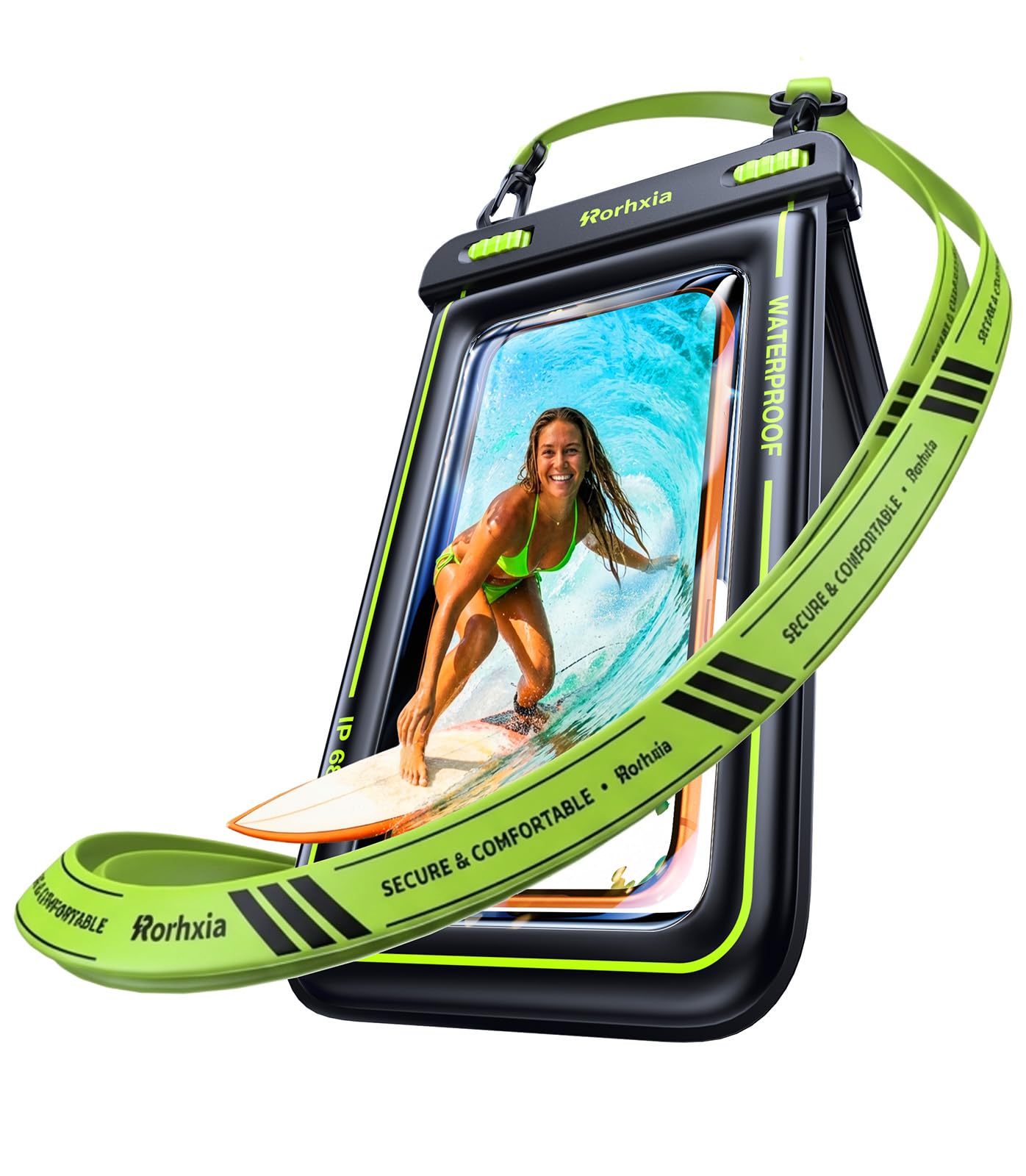 Rorhxia [Glow-in-the-dark] IP68 Waterproof Phone Pouch Double Space, Floating Waterproof Phone Case with Lanyard Phone Dry Bag for iPhone 17 Pro Max 16 15 14 S26 S25 Travel Beach & Water Adventures