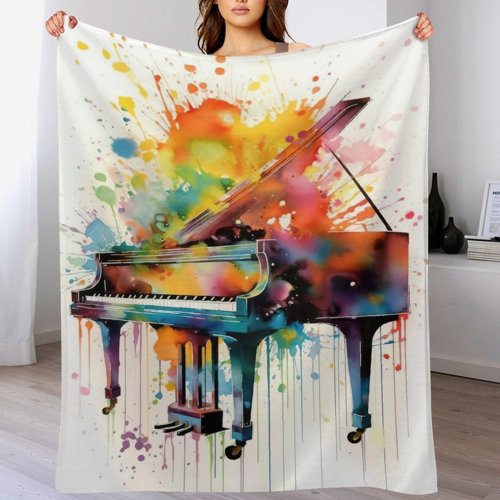 Manta de piano en forro polar de franela suave para cama de 140x180 cm