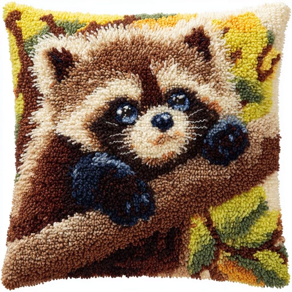 Henypt Latch Hook Cushion Kits, Raccoon
