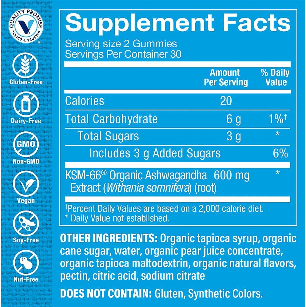 The Vitamin Shoppe Ashwagandha 600 MG - Stress Support, Energy & Adaptogenic Wellness, Root Extract (60 Gummies)