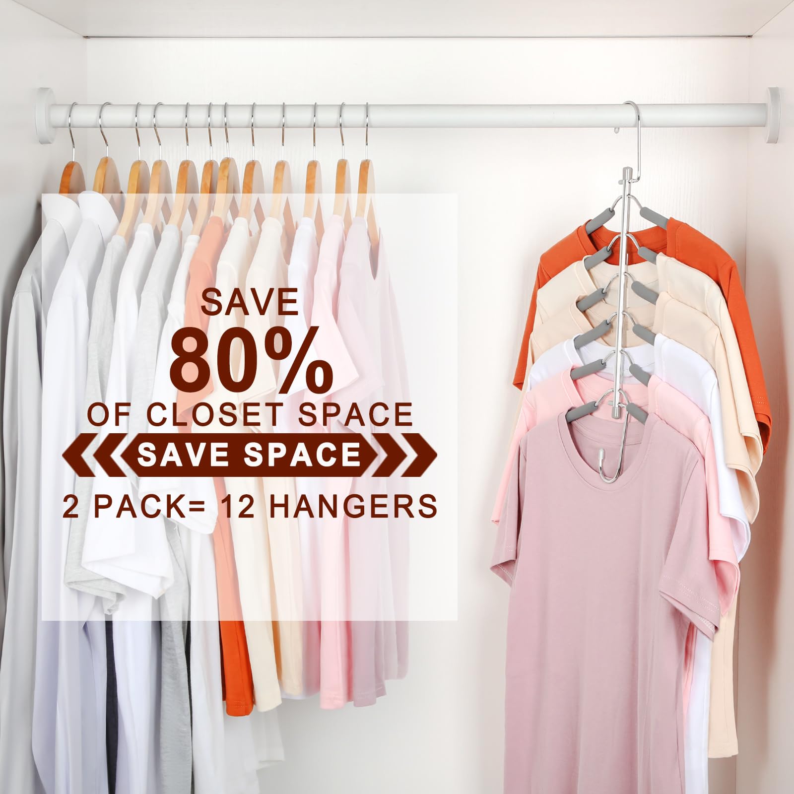 TOPIA HANGER CT65G Kleiderbügel, platzsparend, 6 Etagen, platzsparend, keine Stöße, Schulterbügel, rutschfest, mit Schaumstoff gepolstert, Schrank-Organizer und Aufbewahrung für Damen und Herren, 4