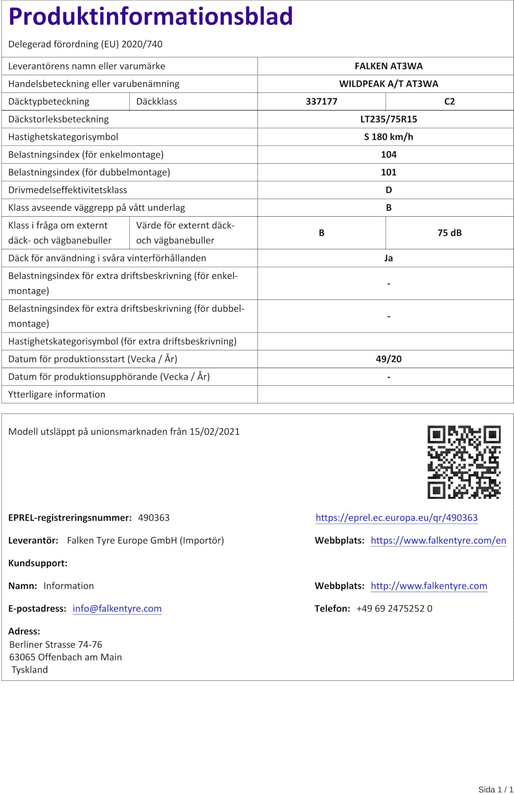 FALKEN - 235/75 R15 TL 104/101S WILDPEAK A/T AT3WA M+S 3PMSF - Ganzjahresreifen