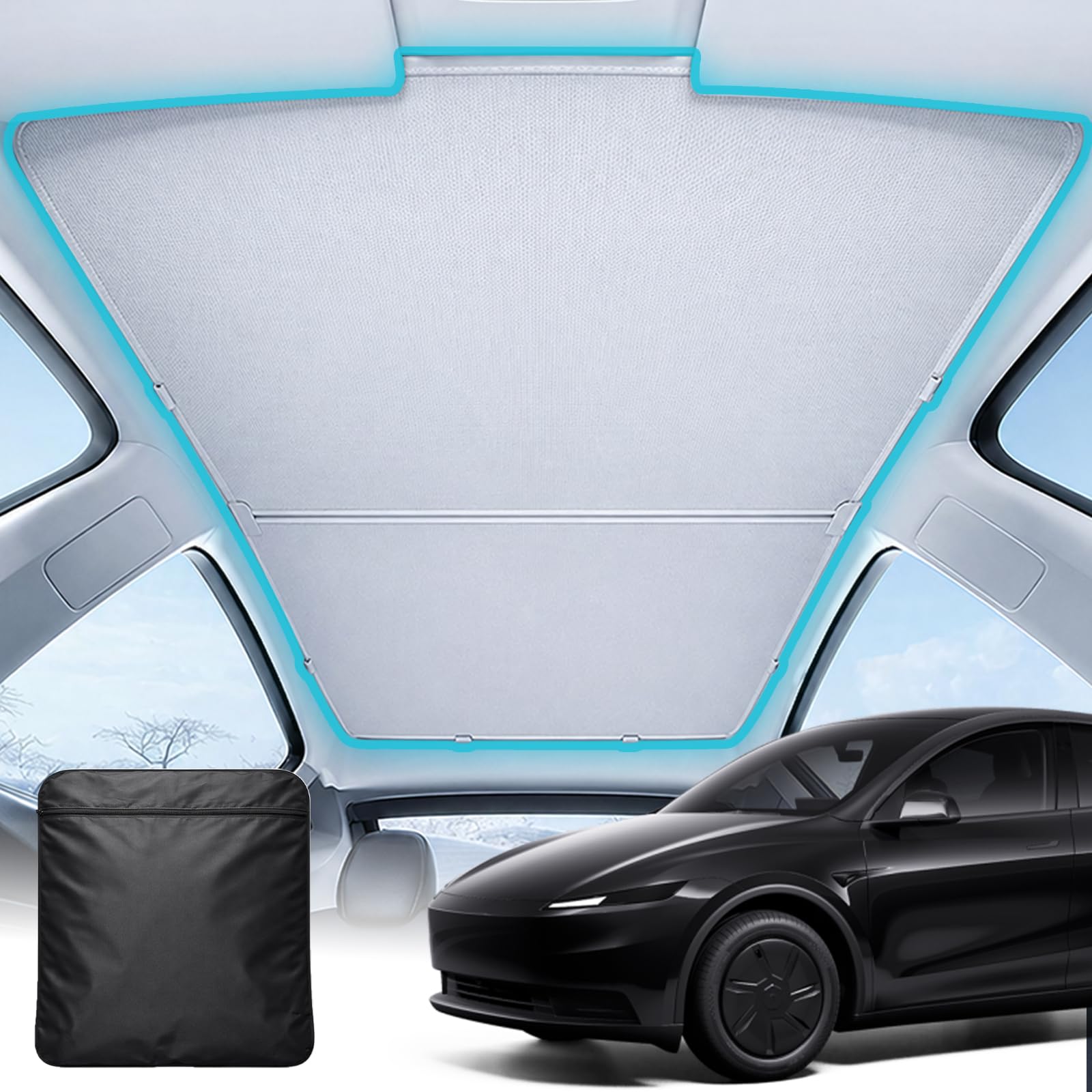 Tesla Model Y Highland 2024 2025 Parasol Coche Delantero, Parasol para Techo sin flacidez, Aislamiento y Reflexión Integrados Parasol Interior, Protección UV, Mantener Fresco (Model Y)