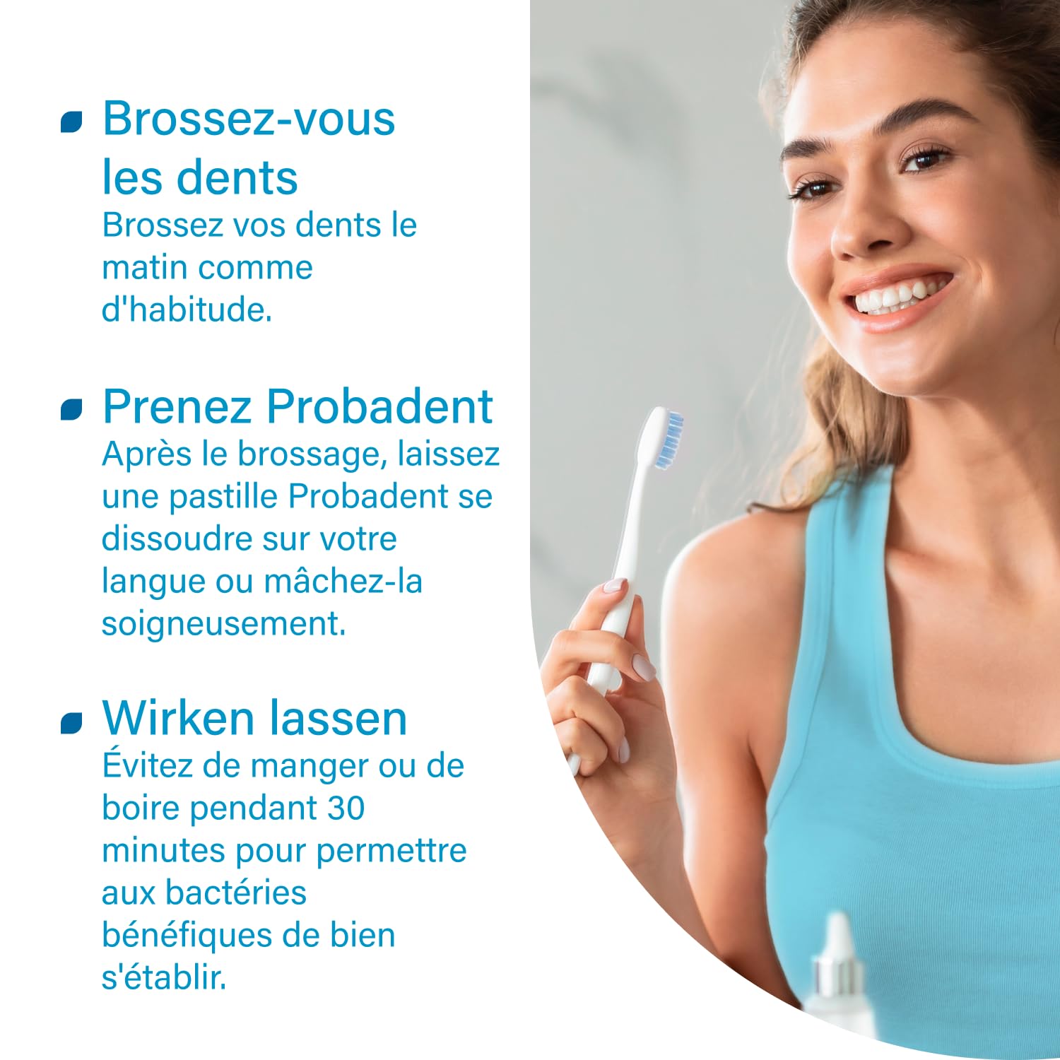 Nupure Probadent pastilles à sucer probiotique flore buccale vitamine D 5 μg goût citron hygiène buccale 90 gélules