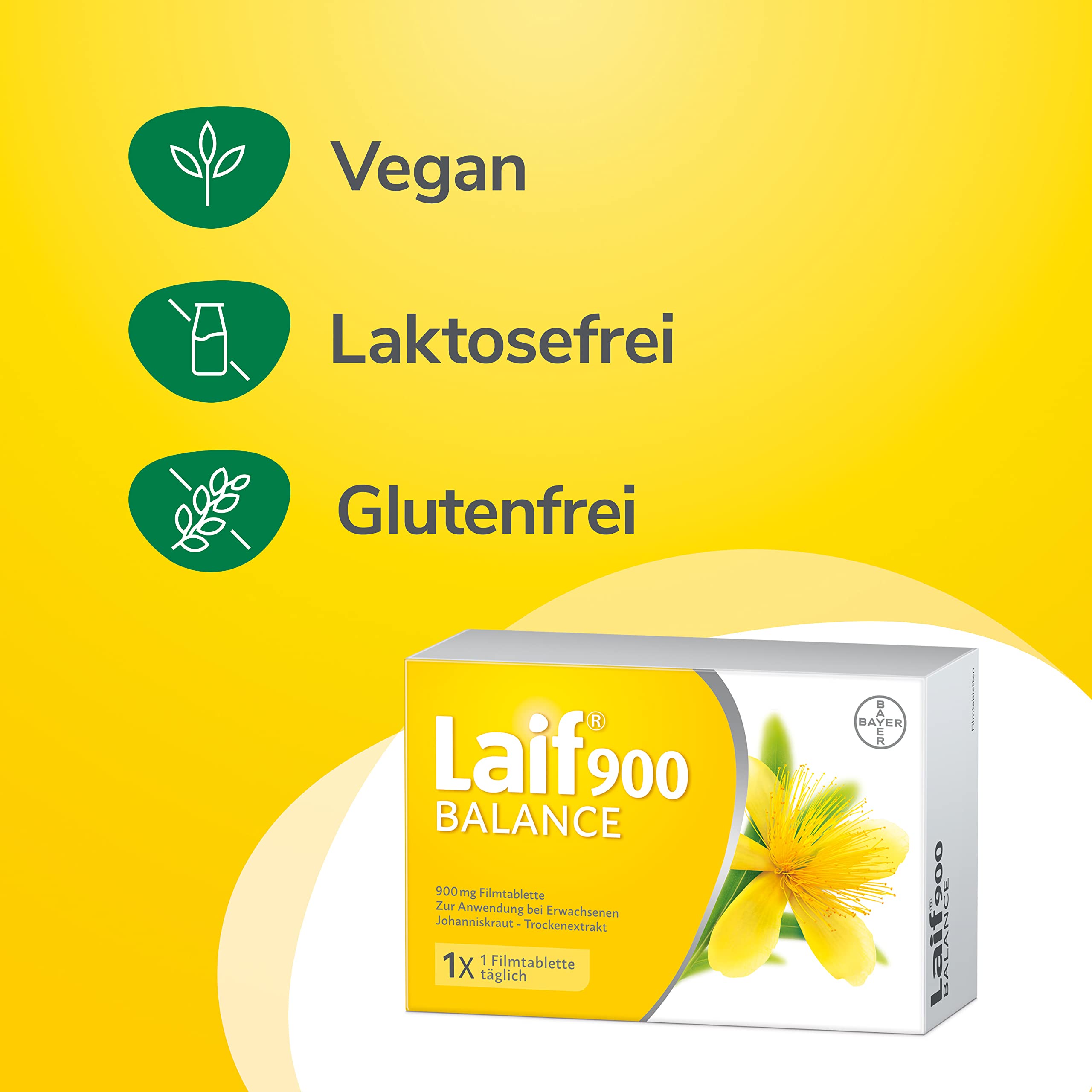 Laif 900 Balance | Johanniskraut | bei Antriebslosigkeit und Stimmungstiefs | mehr Elan, Lebensfreude und Gelassenheit | 1 x 60 Stück | Hochdosiertes Johanniskraut-Extrakt. Bei Stimmungstiefs. Für mehr Lebensfreude und Gelassenheit bei Stress und Sorgen.