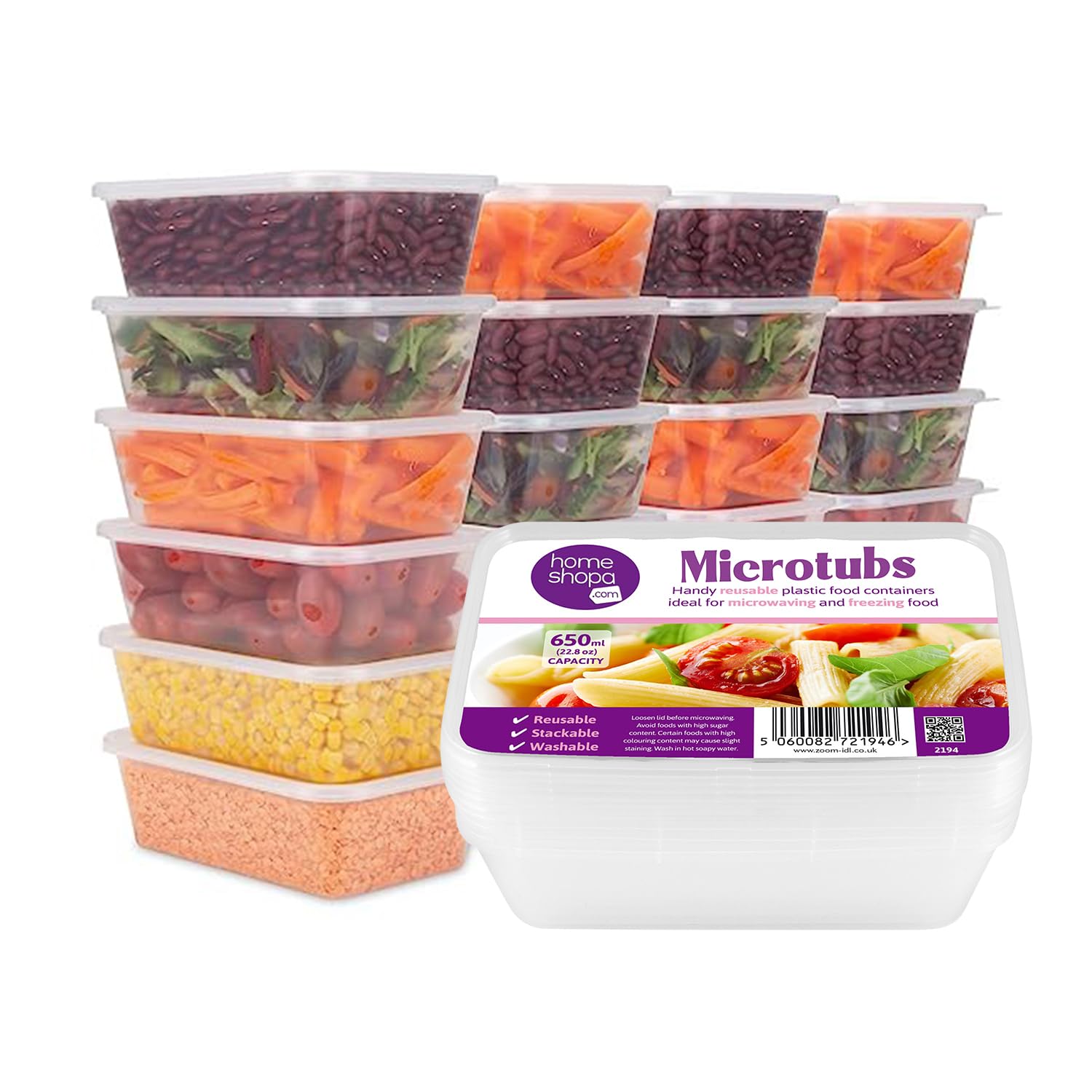 Homeshopa.com Homeshopa Plastic Food Storage Containers, 24 Pack 650Ml Rectangular Microwave Clear Container With Lids, Bpa Free Stackable Airtight Reusable, Dishwasher & Freezer Safe, Meal Prep Takeaway Tubs