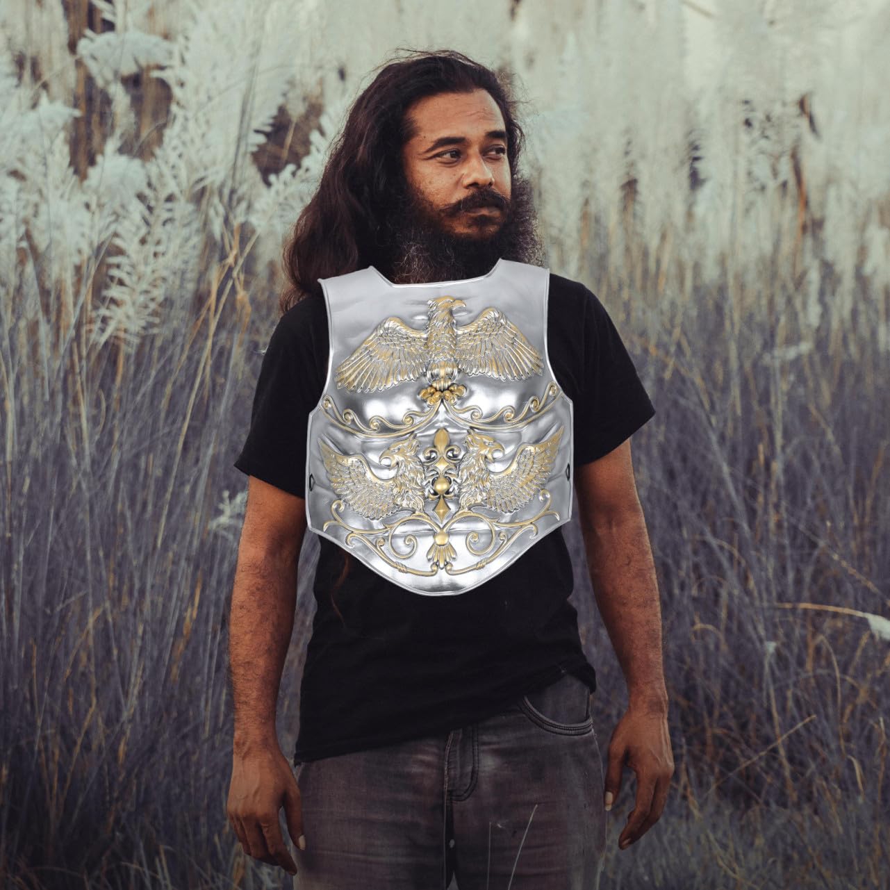 Armure médiévale Plastron de Chevalier rétro Argent pour Cosplay reconstitutions historiques Halloween