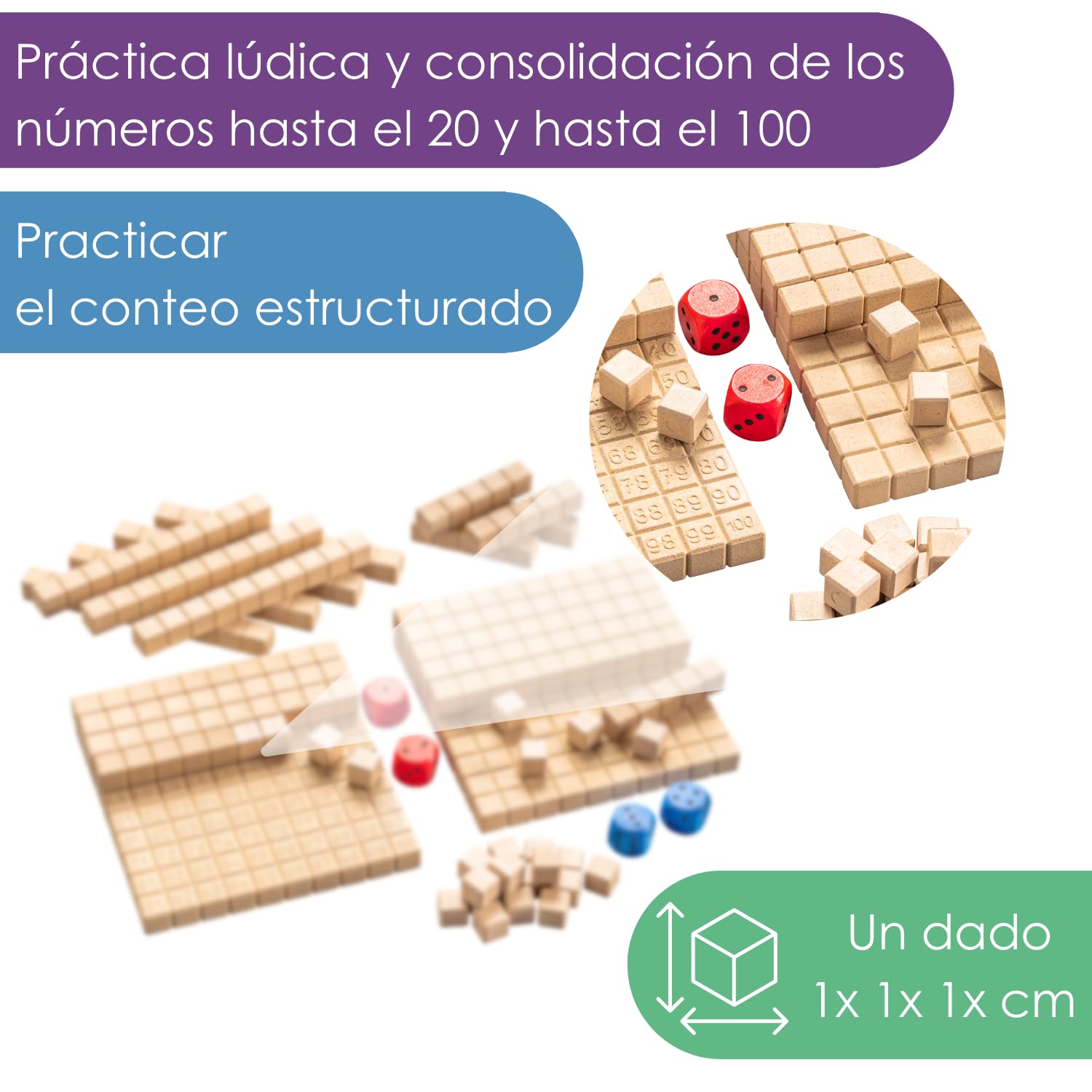 WISSNER® Aktiv lernen - Juego de Las matemáticas, calcular en el Rango Decimal el Sistema de Diez con Las Barras de Dienes - RE-Wood®