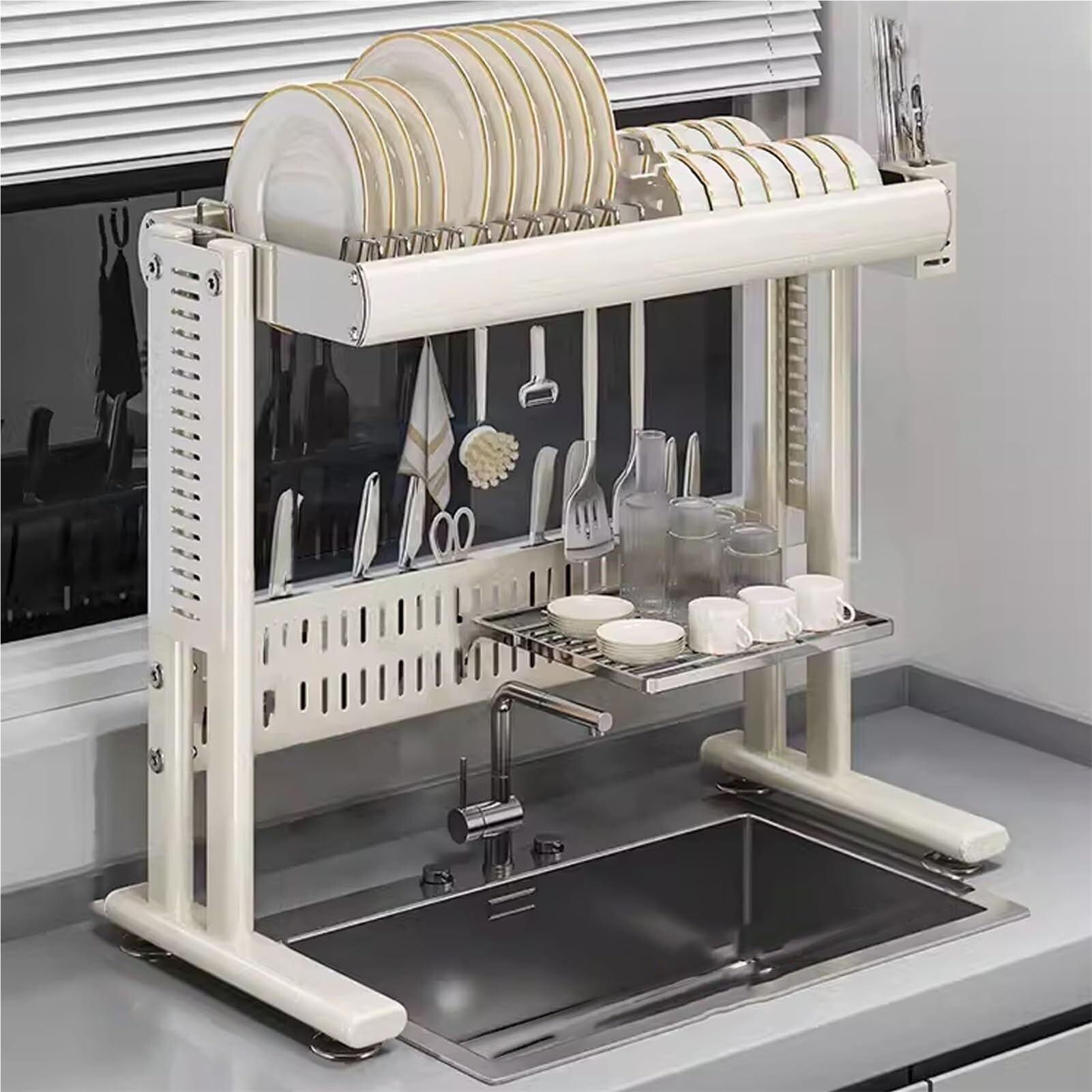 SaryEdge Over the Sink Dish Drying Rack, Over the Sink Dish Drainer Drying Rack, Stainless Steel Over the Sink Organizer, Space Saver Storage Organizer Shelf Above Counter,