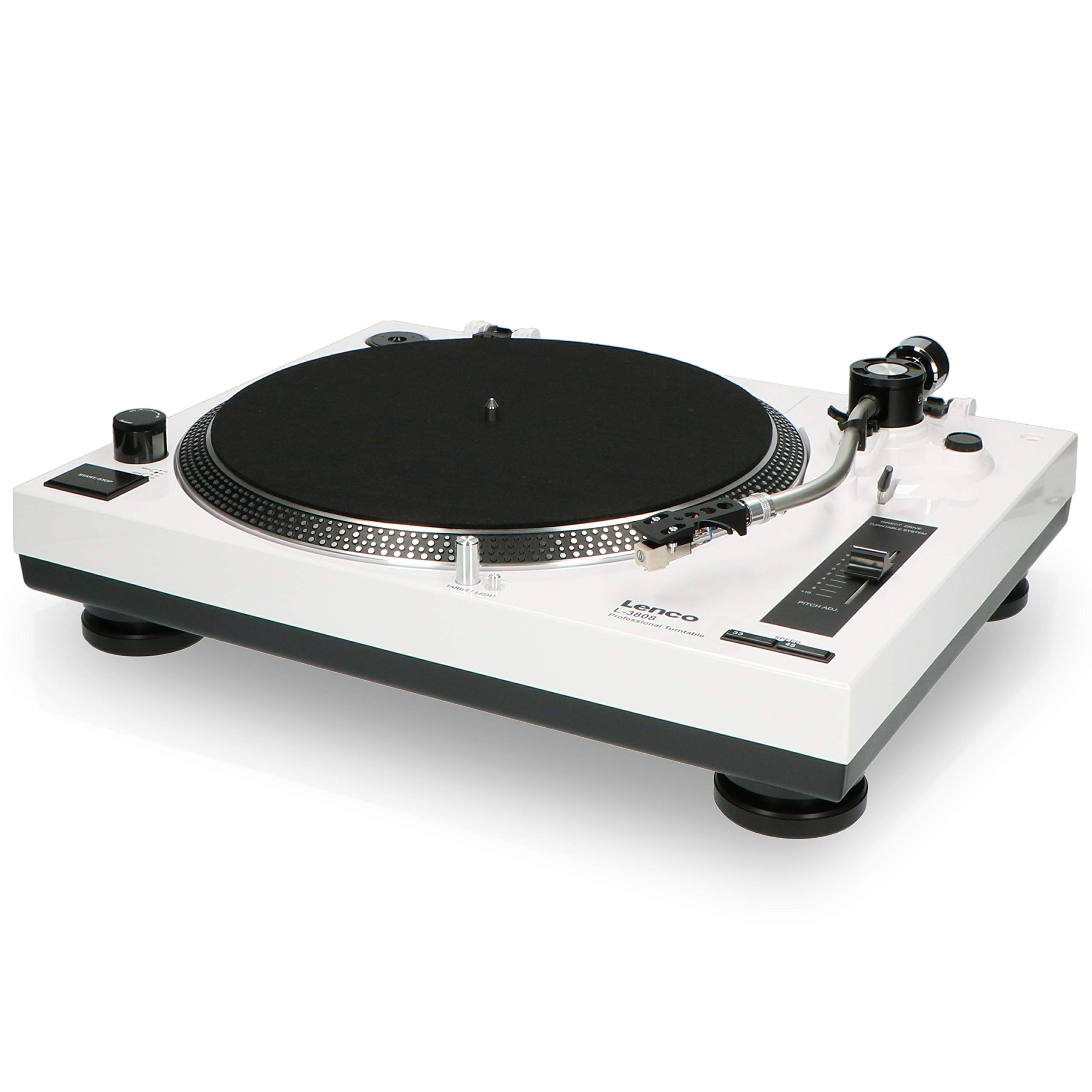 Lenco L-3808 White, Giradischi Trazione Diretta con Porta USB e Pre Phono escludibile, Black, White