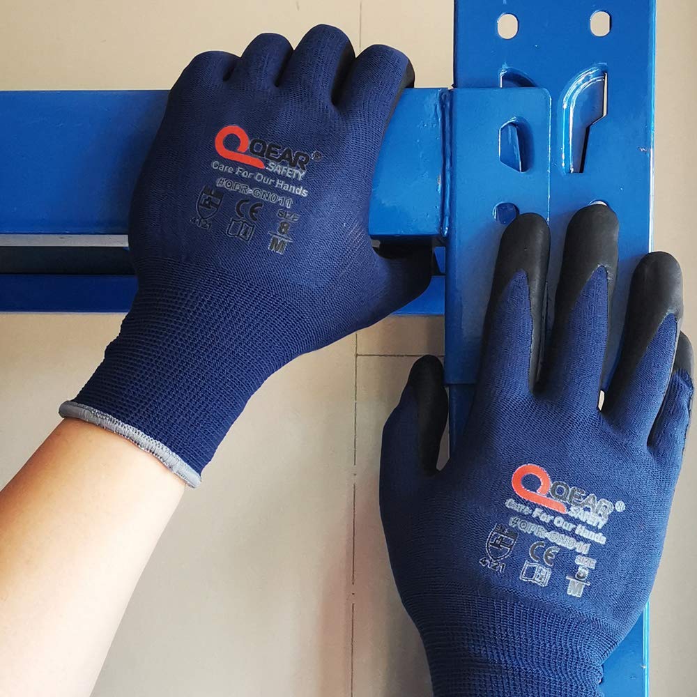 QearSafety 6 Paia Guanti Lavoro In Nitrile Con Rivestimento Microschiuma - Antiscivolo, Touch Screen, Taglia XL Grigio - 3