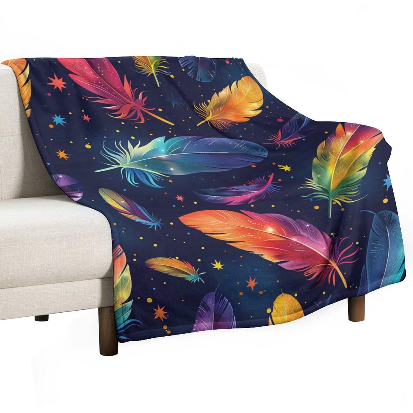 Ecwecc Style-8 Throw Blankets Feather Print Kids Blanket Colourful For Kids Fluffy Snugly Flannel Fleece Blanket For Bedroom Living Room Sofa Office Birthdays Graduation 100X130cm