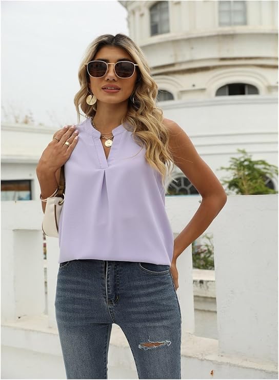 Spring and Summer New Solid Color Chiffon Shirt Loose V-Neck Pullover Sleeveless Top Vest
