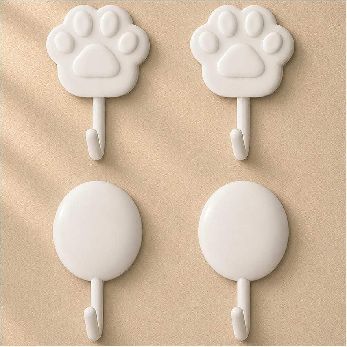 Damage Free Adhesive Hooks for Hanging, 4 White Stick on Wall Hooks | No Drill Design Holds up to 4 lb for Towels, Keys, Bags and Pet Leashes in Bathrooms, Kitchens, Entryways and Bedrooms