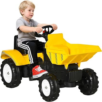 Aosom Ride On Excavator with Manual Control Bucket, No Power Ride on Tractor Pedal Car Pretend Play with Forward Backward, for Aged 3-6 Years Old, Yellow