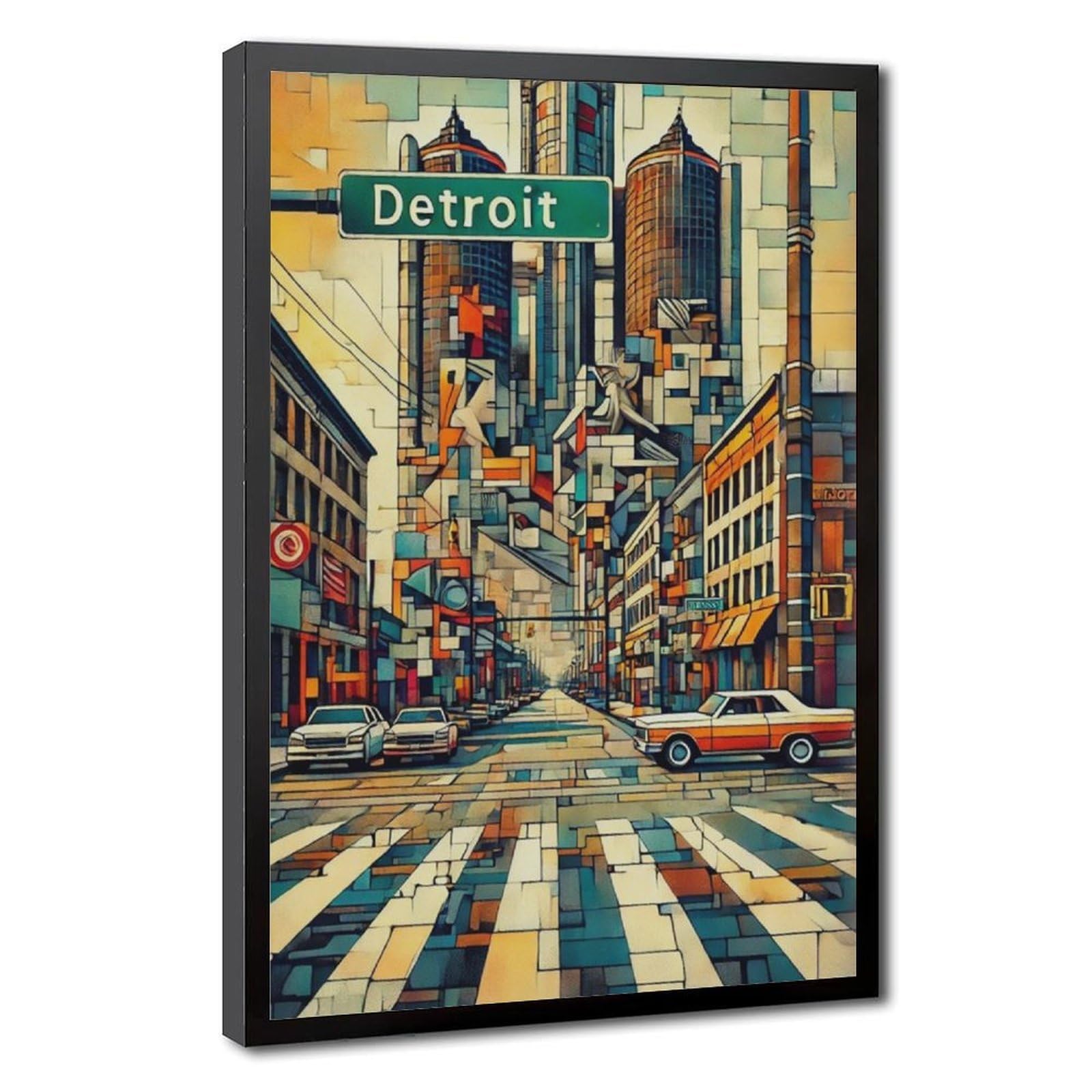 Bareronor Detroit Street Canvas Poster Bedroom Decor Landscape Office Room Decor Gift 24" L X 36" W