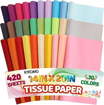 RYKOMO 420 Sheets Colored Tissue Paper, 30 Colors 14" X 20" Tissue Papers for Gift Bags Birthday Valentines Day Wrap Paper Bulk for DIY Packaging Gift Wrapping